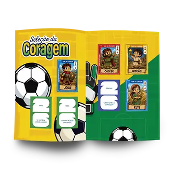 Álbum aberto com figurinhas coladas